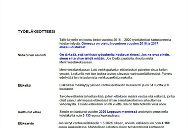 Malli työeläkeotteesta