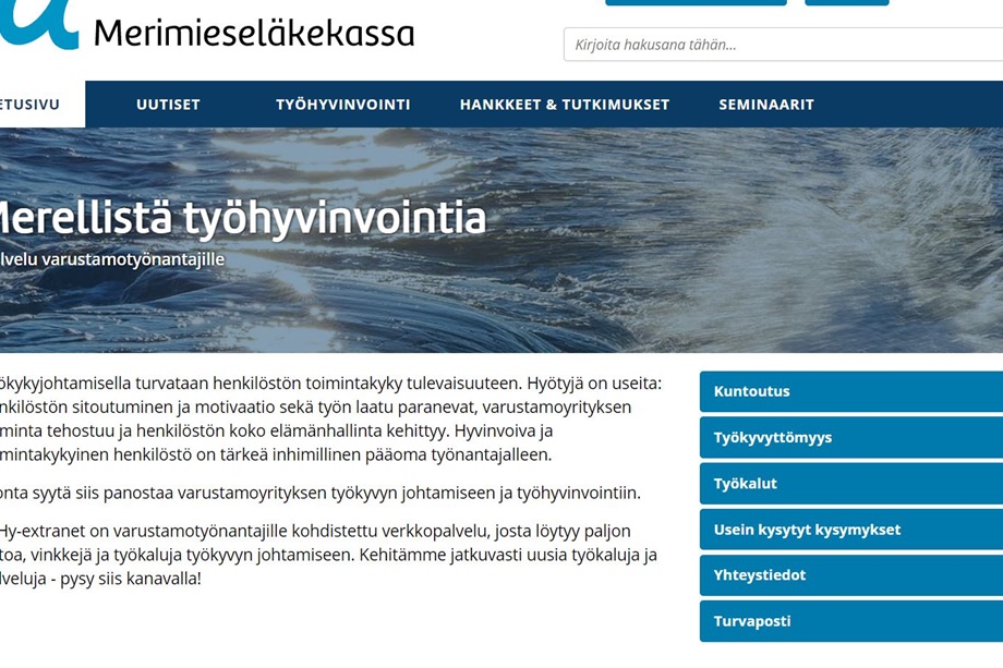 Kuva työhyvinvointi-extranetin etusivusta